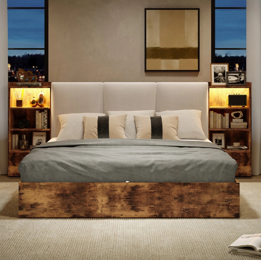 Letto matrimoniale 180x200 cm con contenitore idraulico e LED
