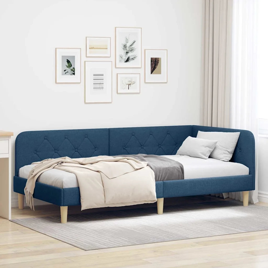 Cornice del letto ad angolo Blu 90 x 200 cm Tessuto