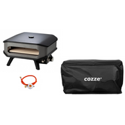 COZZE Forno per pizza a gas 13" con termometro, fino a 400°,  34 x 34 cm, include erogatore e copertura