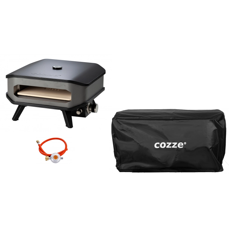 COZZE Forno per pizza a gas 13" con termometro, fino a 400°,  34 x 34 cm, include erogatore e copertura