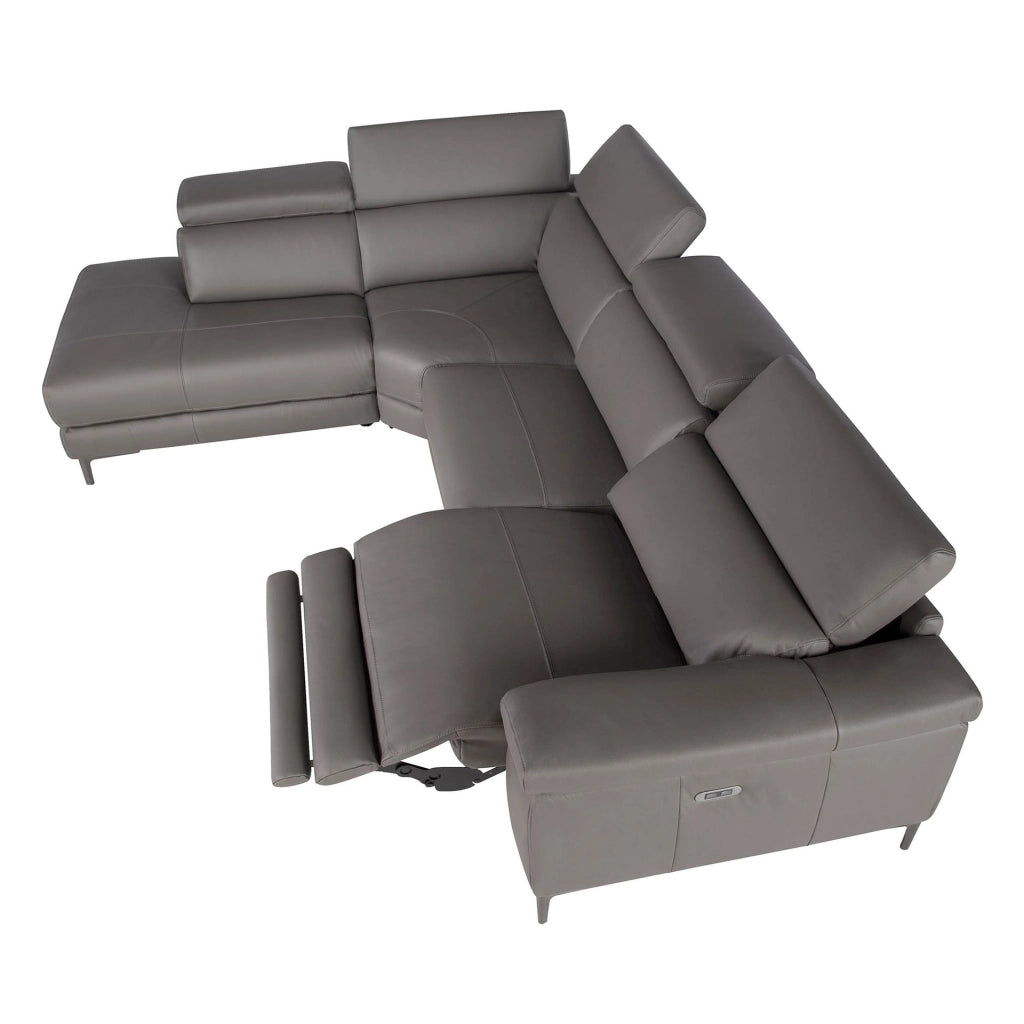 Divano relax con chaise longue sinistra in pelle grigio scuro