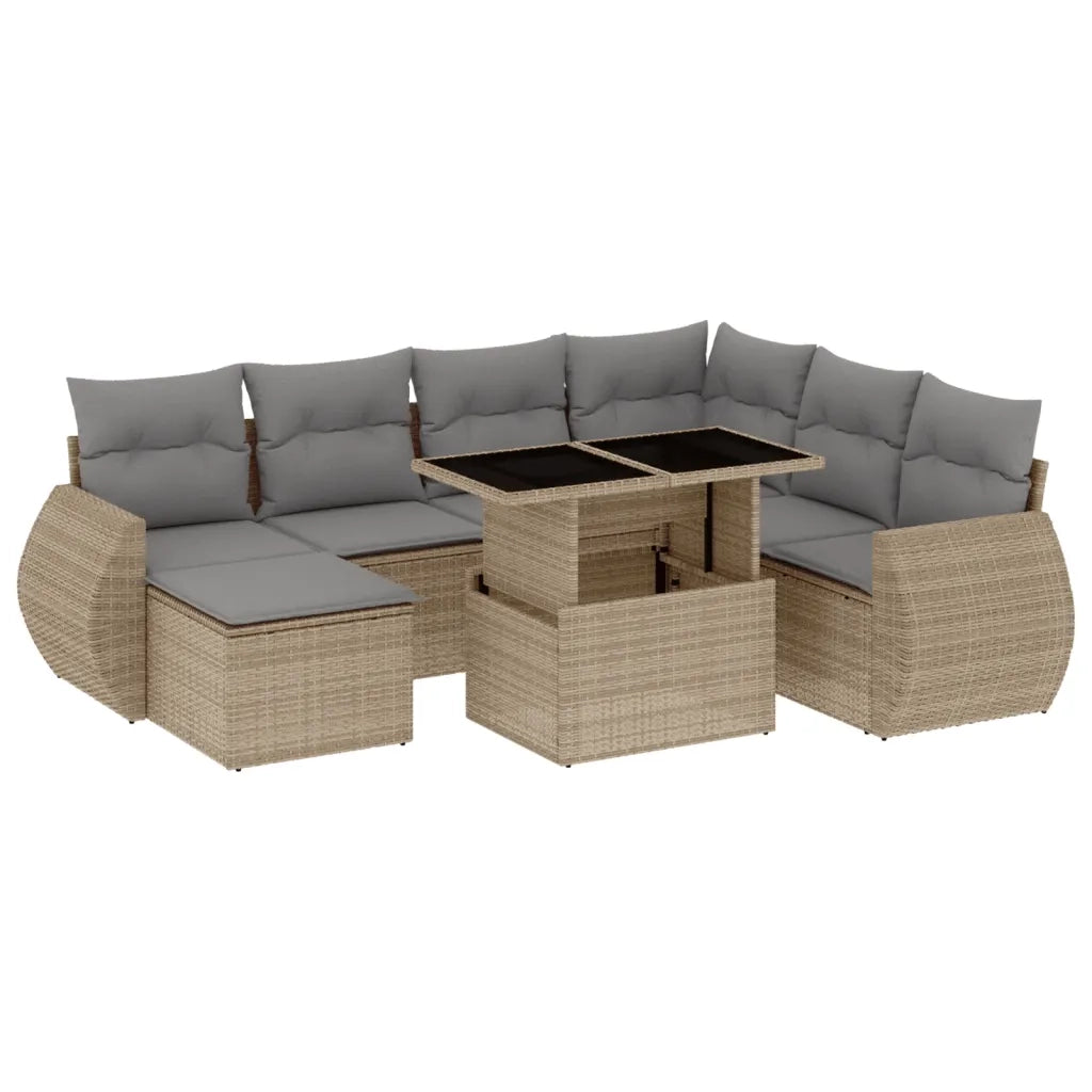 Set Divano da Giardino 8 pz con Cuscini Beige in Polyrattan 3268699