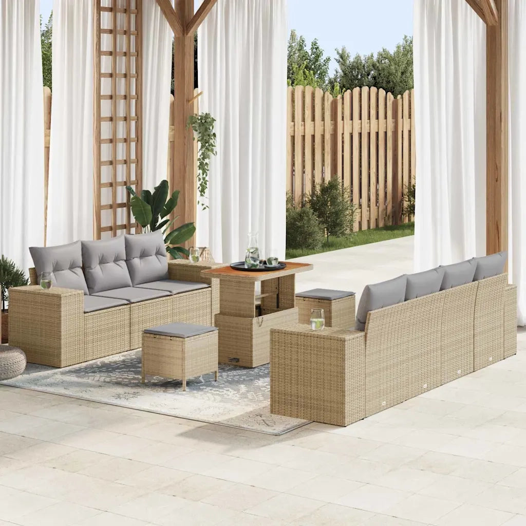 Set Divano da Giardino 10 pcs Beige polyrattan
