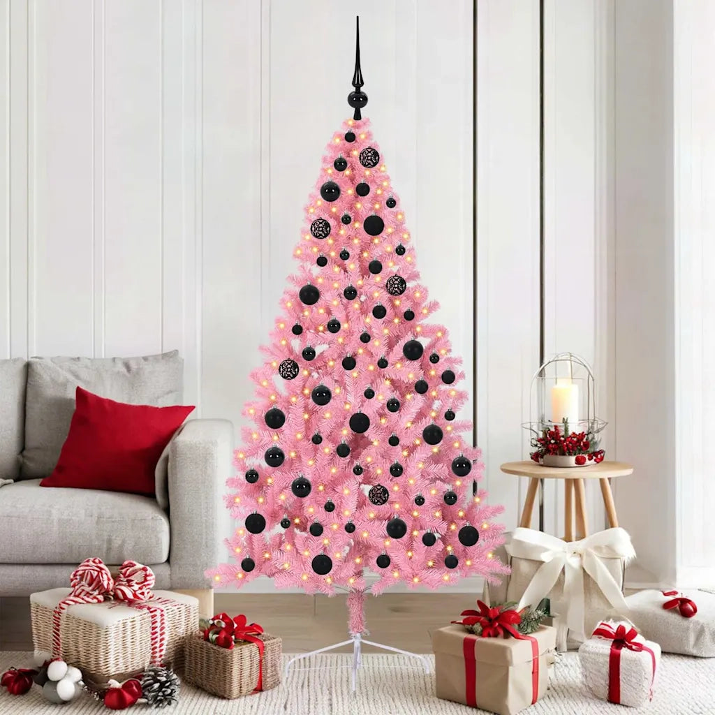 Albero di Natale artificiale con luci integrate Rosa 180 cm PVC