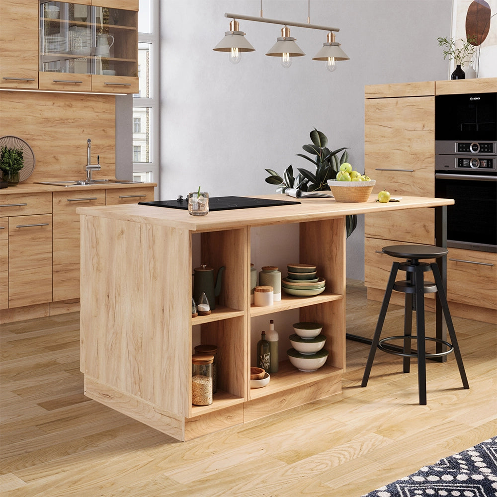 Vicco isola cucina Quercia dorata 90 cm con cassetto, senza piano di lavoro