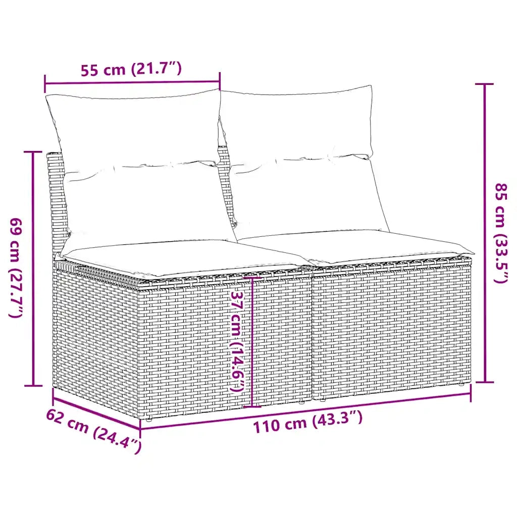 Divano Giardino 2pz con Cuscini Grigio Chiaro Polyrattan Acacia 3325248