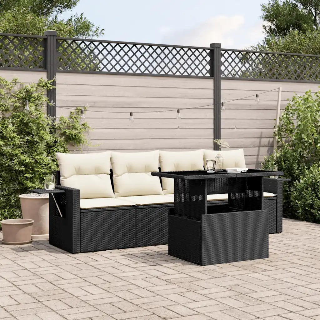 Set Divani da Giardino 5 pz con Cuscini in Polyrattan Nero