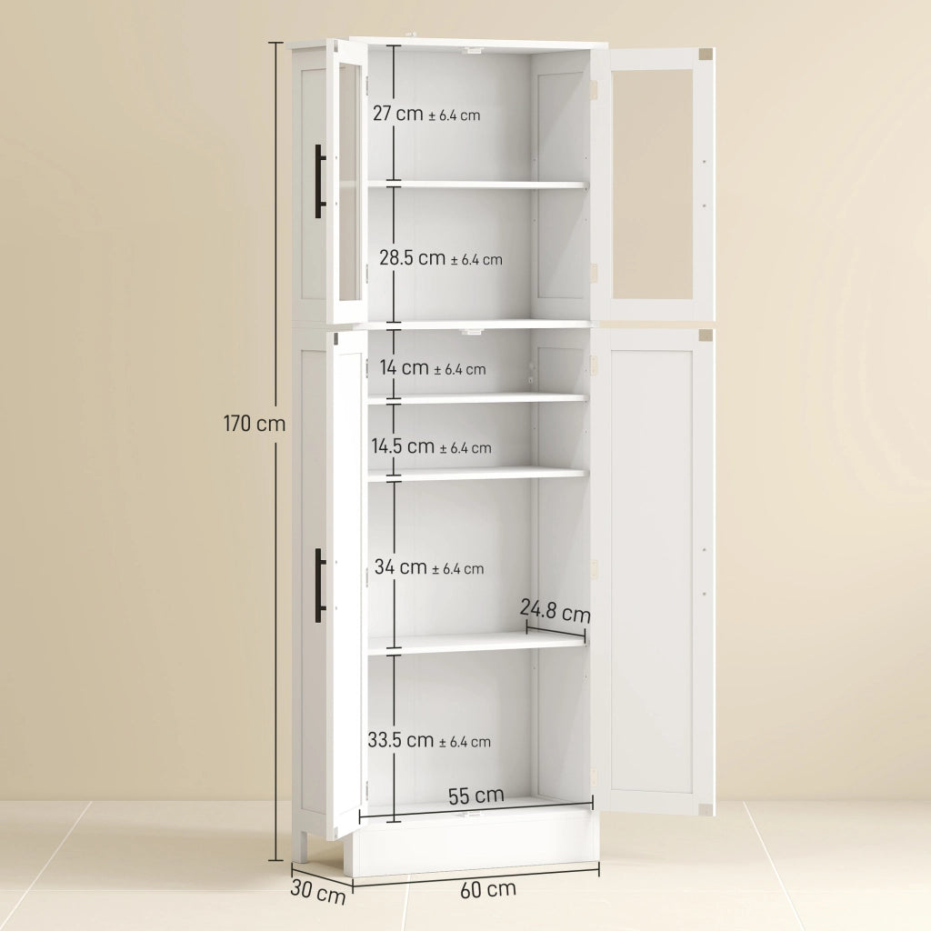Mobile Bagno Alto con Ripiani Regolabili e Ante in Vetro ¨C Minimal ¨C 60x30x170 cm Bianco