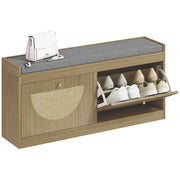 Scarpiera con seduta imbottita e ante in rattan ¨C zephmum ¨C naturale 60x40x80 cm
