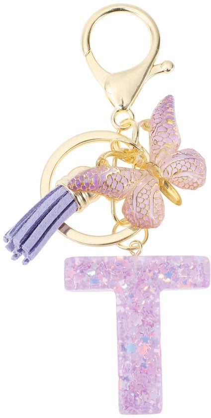 Sostituto di chiave con lettere farfalle - Materiale - 9,3 cm - Regalo per donne - Ragazze - Sostituto di chiave 2,1 x 1,6 cm - Anello di chiave