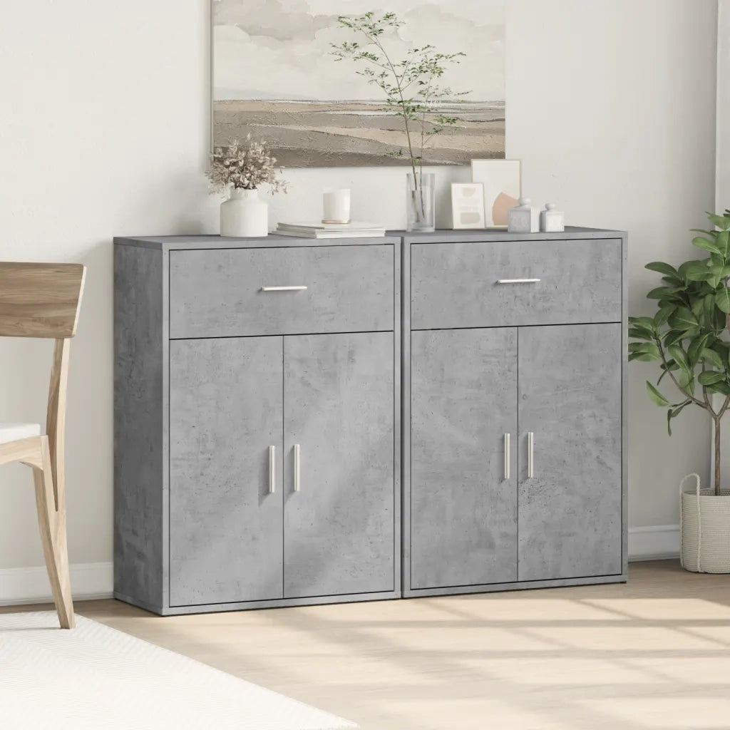 Credenze 2 pz | Madia | Buffet da pranzo | Armadio da pranzo Grigio Cemento 60x30x84 cm in Legno Multistrato