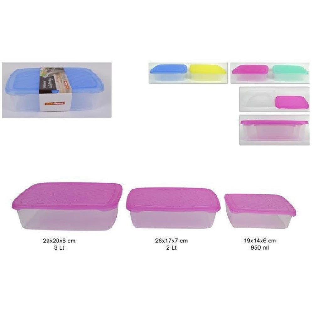 Trade Shop - Set 3 Contenitori In Plastica Con Coperchio Ermetco Clic Clac Alimenti Colorato -