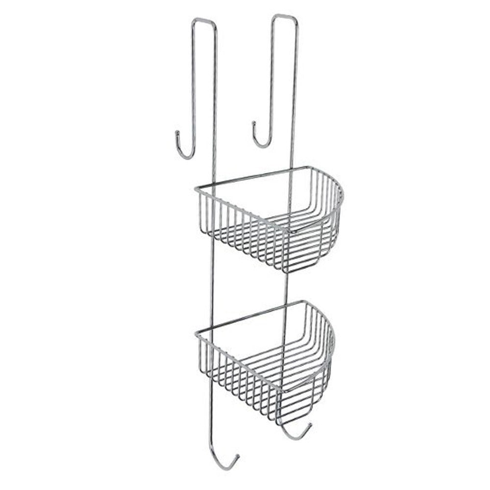 Trade Shop - Mensola Da Bagno Doccia Angolare A 2 Ripiani In Metallo Cromato Da Appendere 87821 -