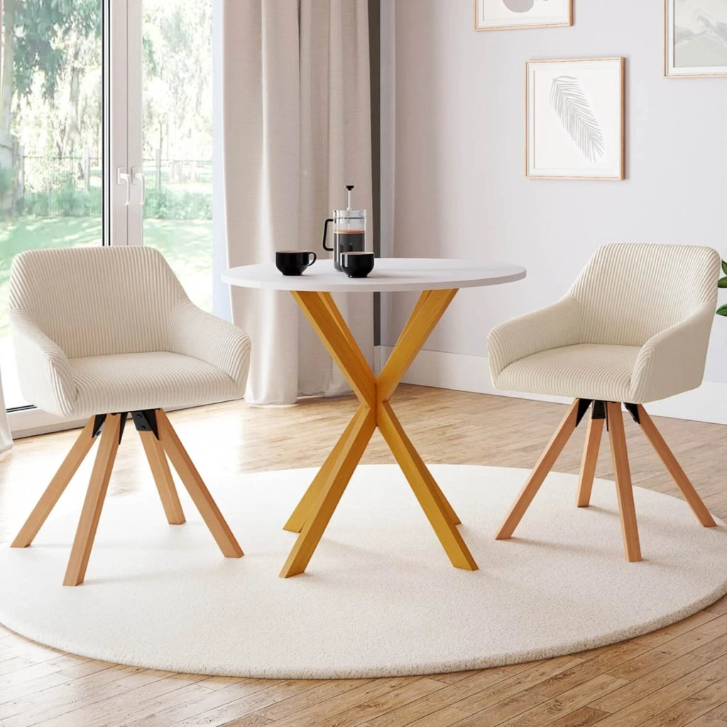 IDMarket - Set di 2 sedie da pranzo girevoli in velluto a coste beige JANY e poltrone da tavolo