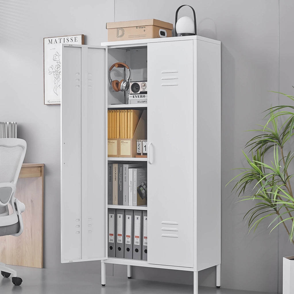 ARMADIO METALLICO 156x44,5x19,5 cm Bianco con ripiani regolabili