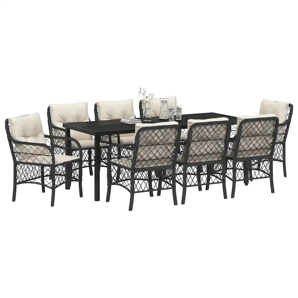 Set da Pranzo per Giardino con cuscino 9 pcs Nero polyrattan 3380203