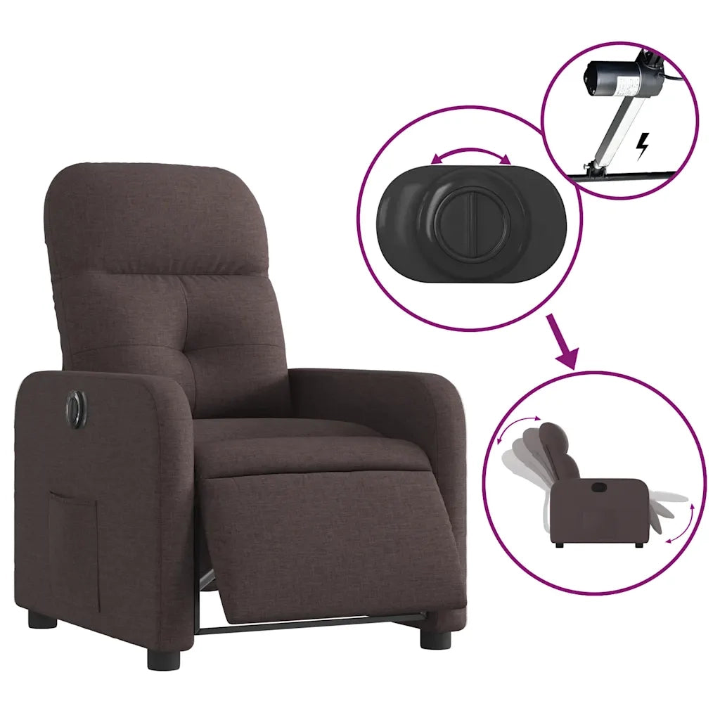 Poltrona | Sedia Relax Elettrica Reclinabile Marrone Scuro in Tessuto