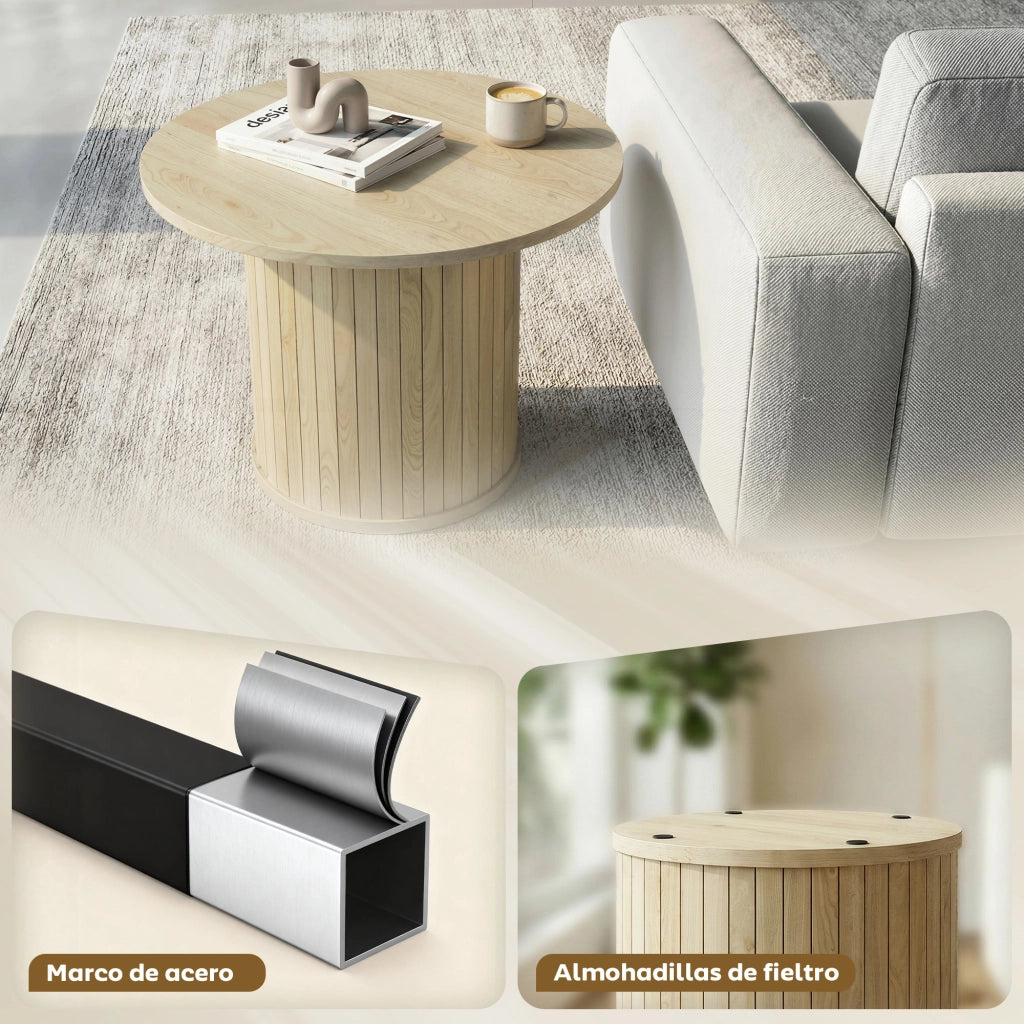 Tavolino da salotto rotondo con gambe a doghe ¨C zephmum ¨C ?60x40 cm naturale