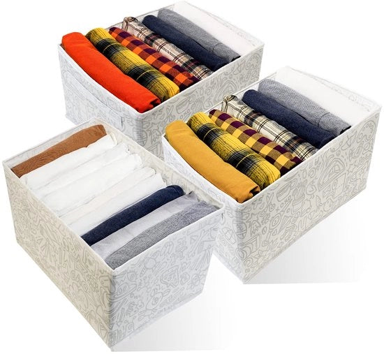 Set di organizzatori per armadio 3 pezzi, organizzatore pieghevole per pantaloni per armadio, sistema di organizzazione per armadio con distributore in PP, 36 x 24 x 20 cm (bianco 7+7+9)