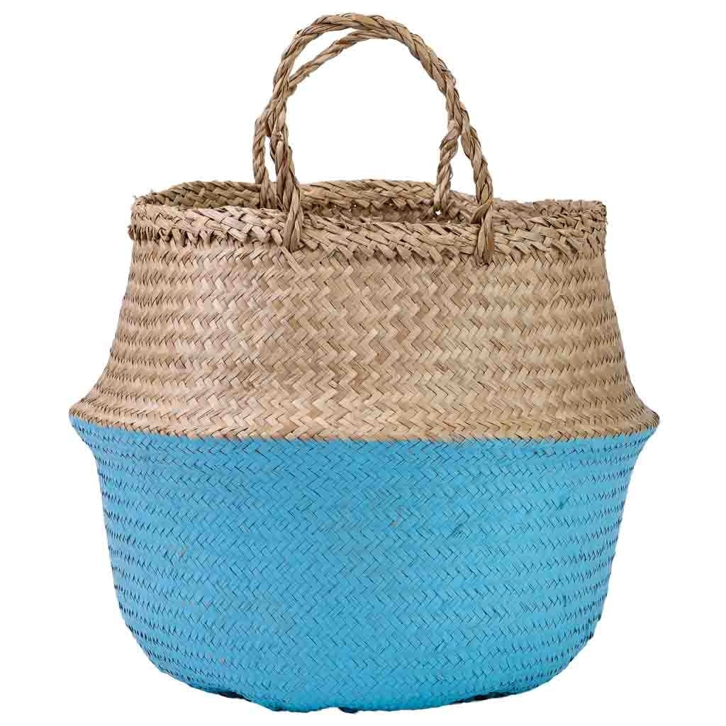 Cestino blu naturale con manici, D35x30/46h cm