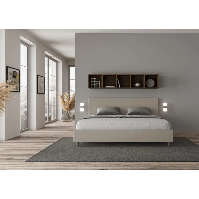 Letto imbottito Matrimoniale 180x190 cm Adele - Similpelle,Tortora,Con rete