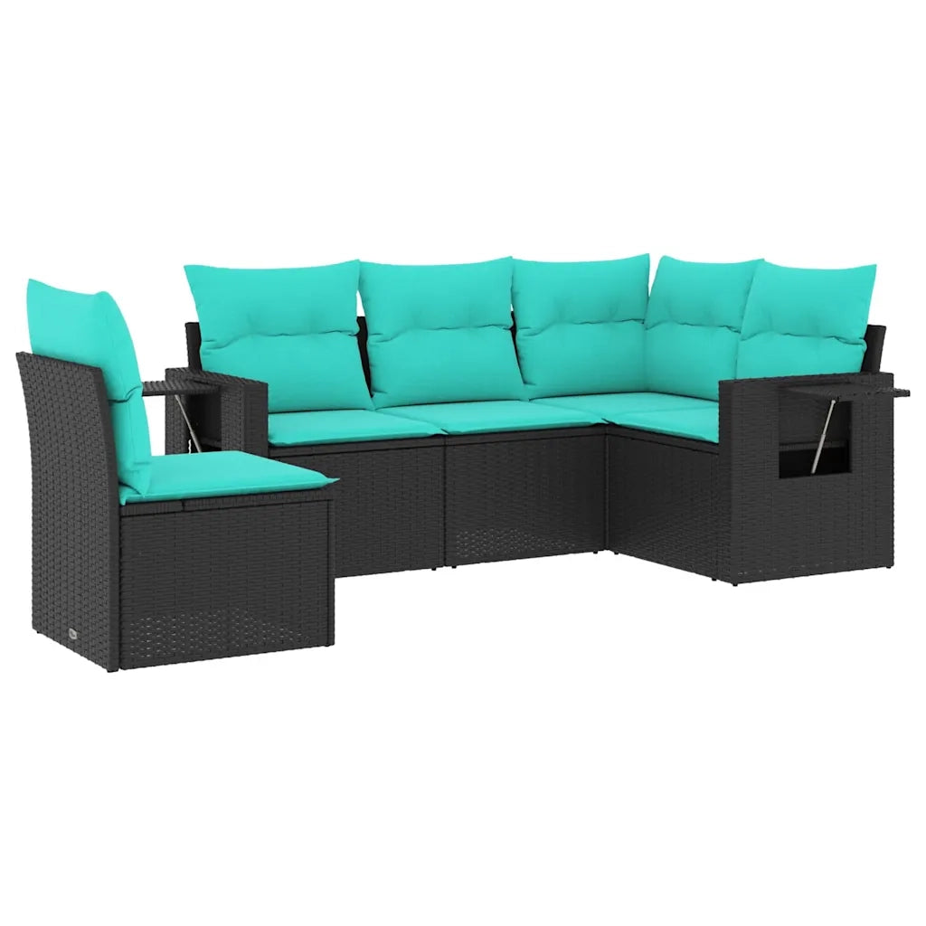 Set Divani da Giardino 5 pz con Cuscini Nero in Polyrattan 3220166