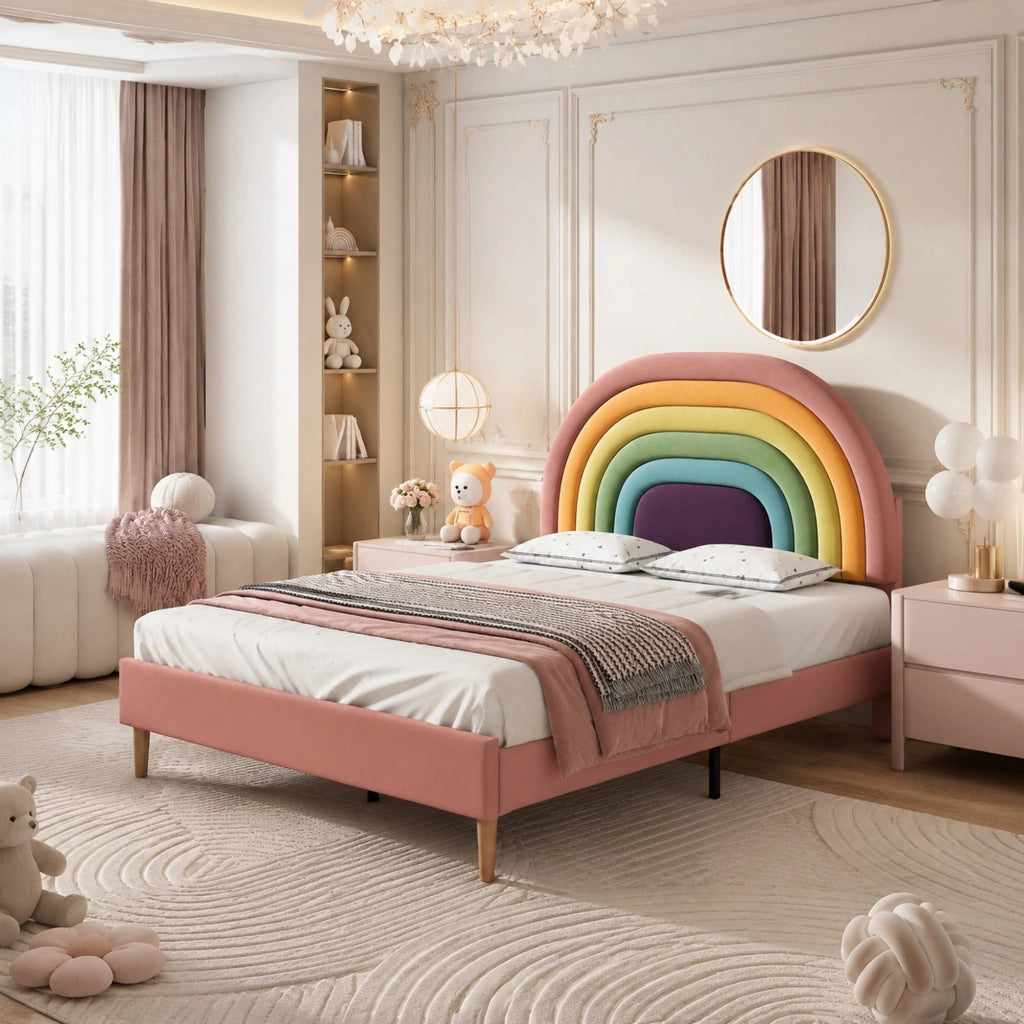 LETTO imbottito 140x200 cm in velluto rosa con testiera regolabile