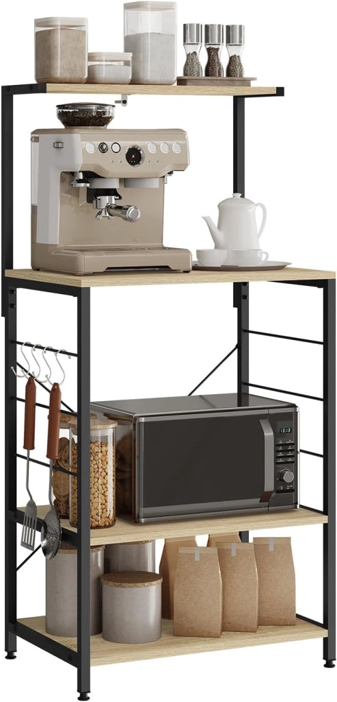 Scaffale per Cucina in Acciaio Legno 4 Ripiani Carrello per Microonde Scaffalature Organizzatore 60x40x123 cm