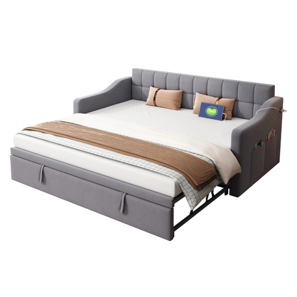 Letto divano 2 in 1 imbottito velluto grigio 90x190 cm