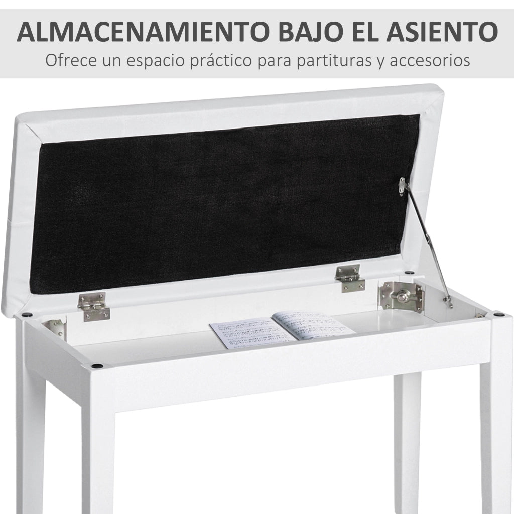 Sgabello da Pianoforte con Seduta in Similpelle e Scomparto ¨C zephmum ¨C Bianco 76x36x50 cm