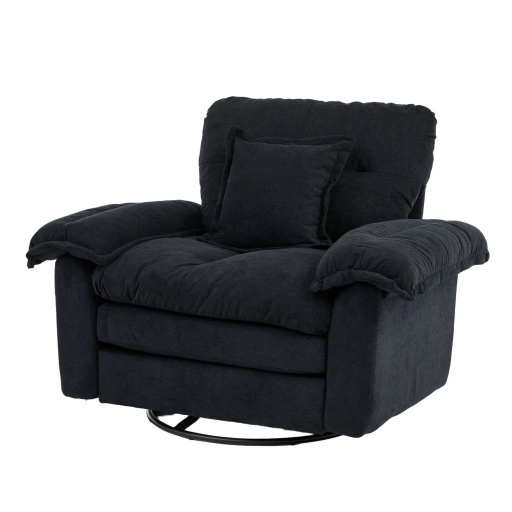 Poltrona Girevole 360° con Cuscino Di Supporto, in Ciniglia, Nero