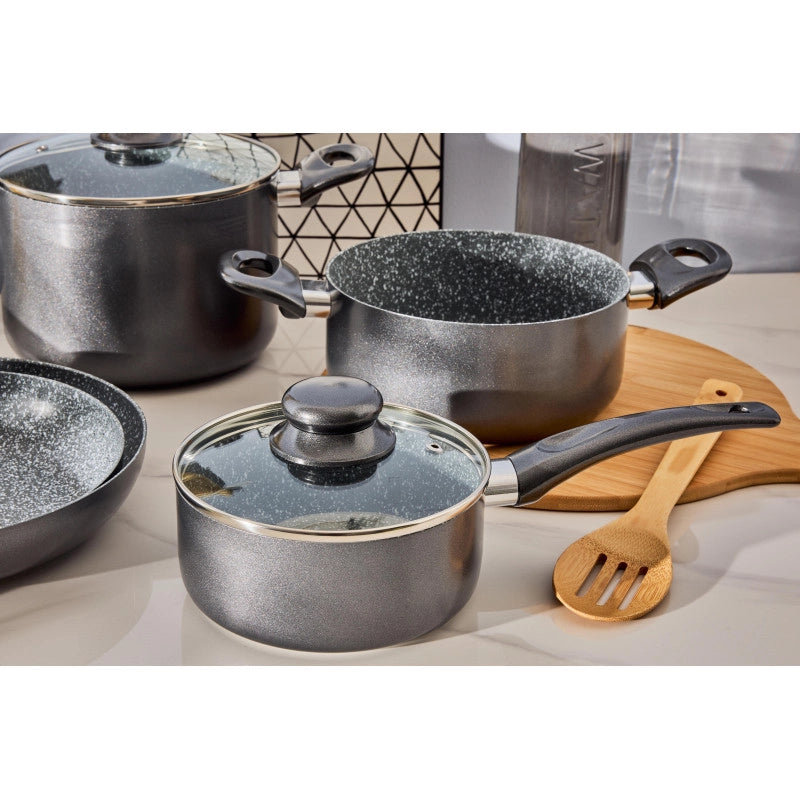 Set di 2 Batteria 7pz Greta Alluminio Stampato Fondo Induzione Interno Effetto Marmor