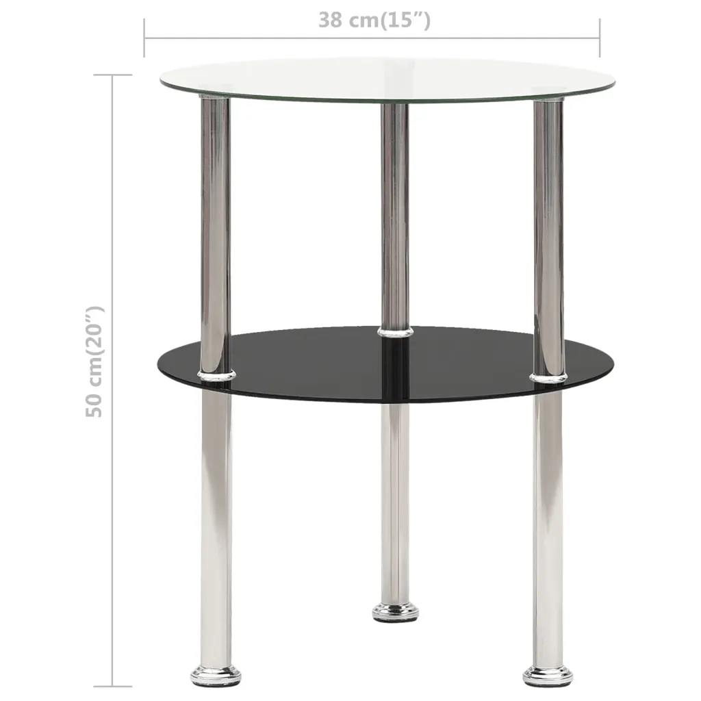 Tavolino a 2 Livelli Trasparente e Nero 38cm in Vetro Temperato 322788