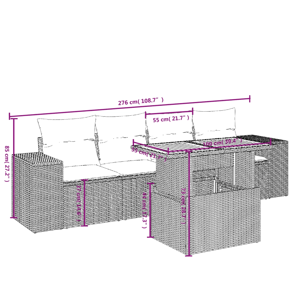 Set Divano da Giardino 5 pz con Cuscini Grigio in Polyrattan 3272516