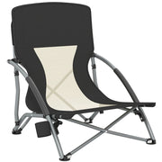 Sedia da Spiaggia Pieghevole 58x55x62 cm con Schienale a Rete e Portabicchieri in Metallo e Tessuto Oxford Nero