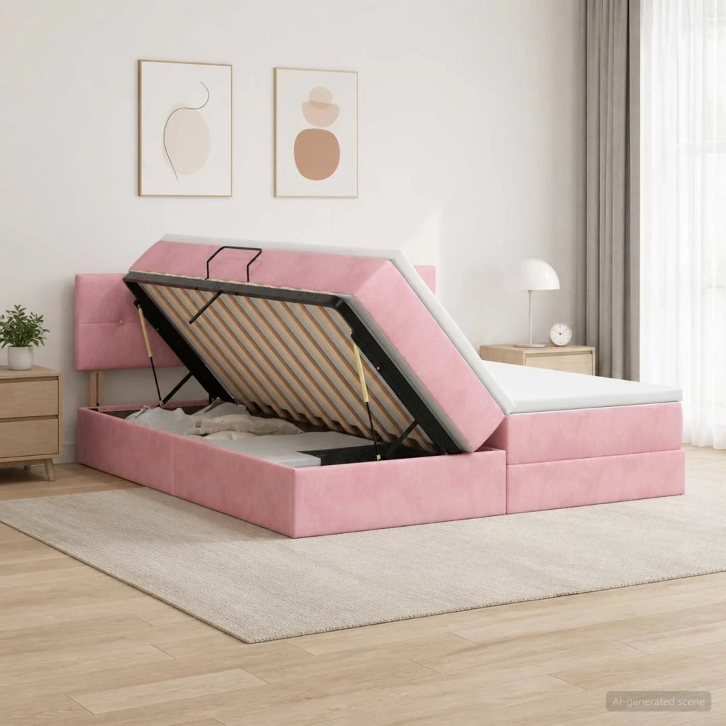 Letto con Contenitore con testiera 2 pz Rosa 3458954