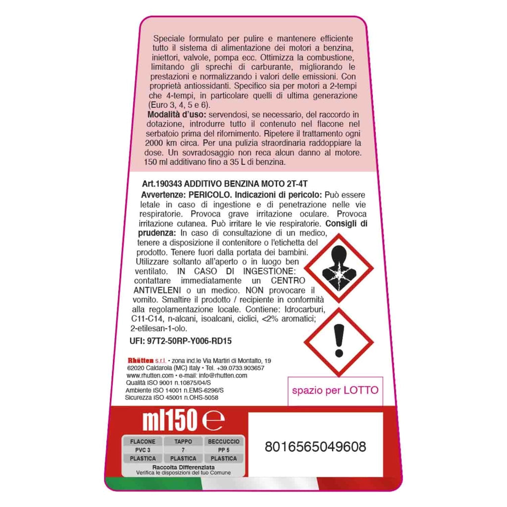 Rhutten Additivo Benzina Moto 2T 4T 150 ml