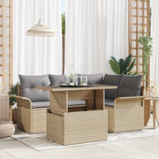 Set di Divani da Giardino 5 Pezzi con Cuscini Beige Rattan Poly