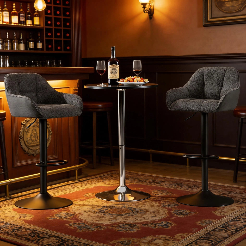 Sgabello da bar girevole regolabile in altezza set da 2 in chenille e velluto a coste grigio scuro 52 × (87-109) × 50 cm