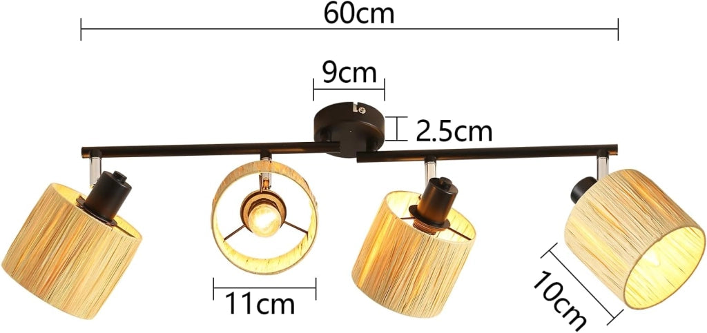 ZMH Faretto da soffitto 4 fiamme E14 Nero naturale Lampada da soffitto Carta da parati Soggiorno
