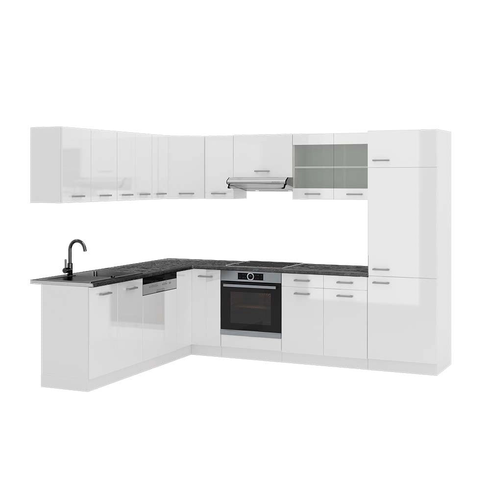Cucina angolare completa R-Line Bianco lucido/Bianco 287 x 227 cm, PL Antracite Vicco
