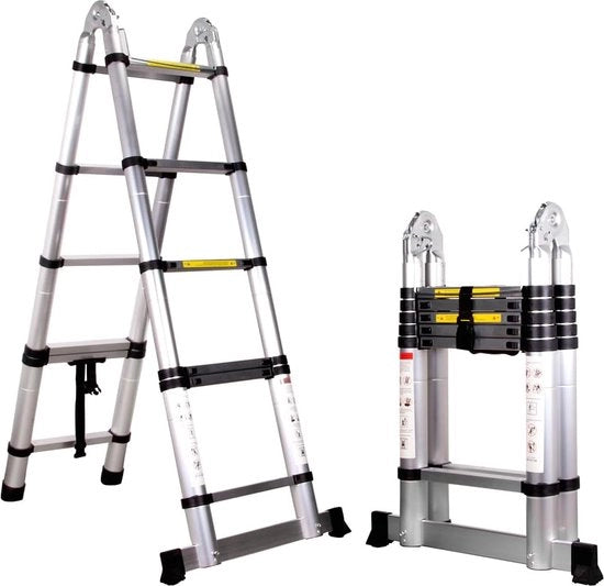 Ladder telescopica in alluminio portatile multifunzionale - piedini antiscivolo in gomma - carico massimo 150 kg EN131 - ripiegabile e pieghevole.