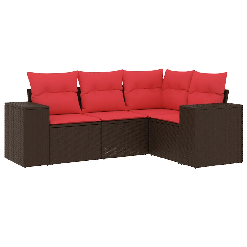 Salotto da Giardino-Set Divani da Giardino 4 pz con Cuscini Marrone in Polyrattan 914284