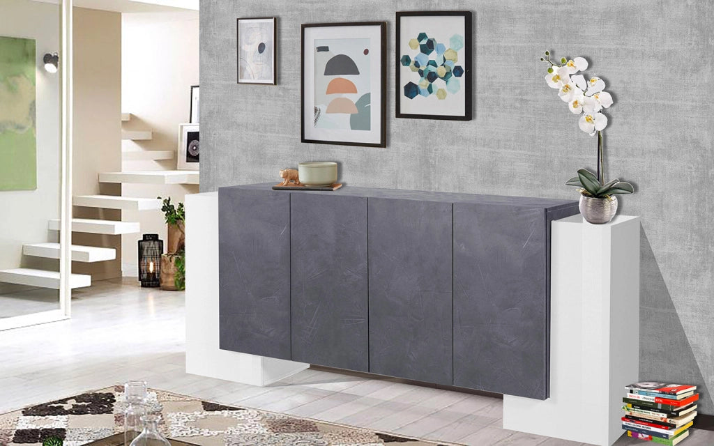 Credenza 2 + 4 Ante 210x45x85 cm Pillon Bianco Lucido e Ardesia