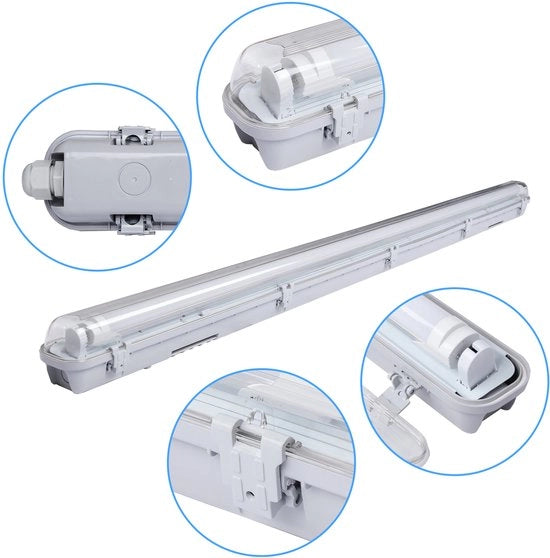 4x LED Striscia LED acqua resistente per tubo LED T8, Striscia LED IP65, 120 cm, 1 x 18W, Bianco neutro