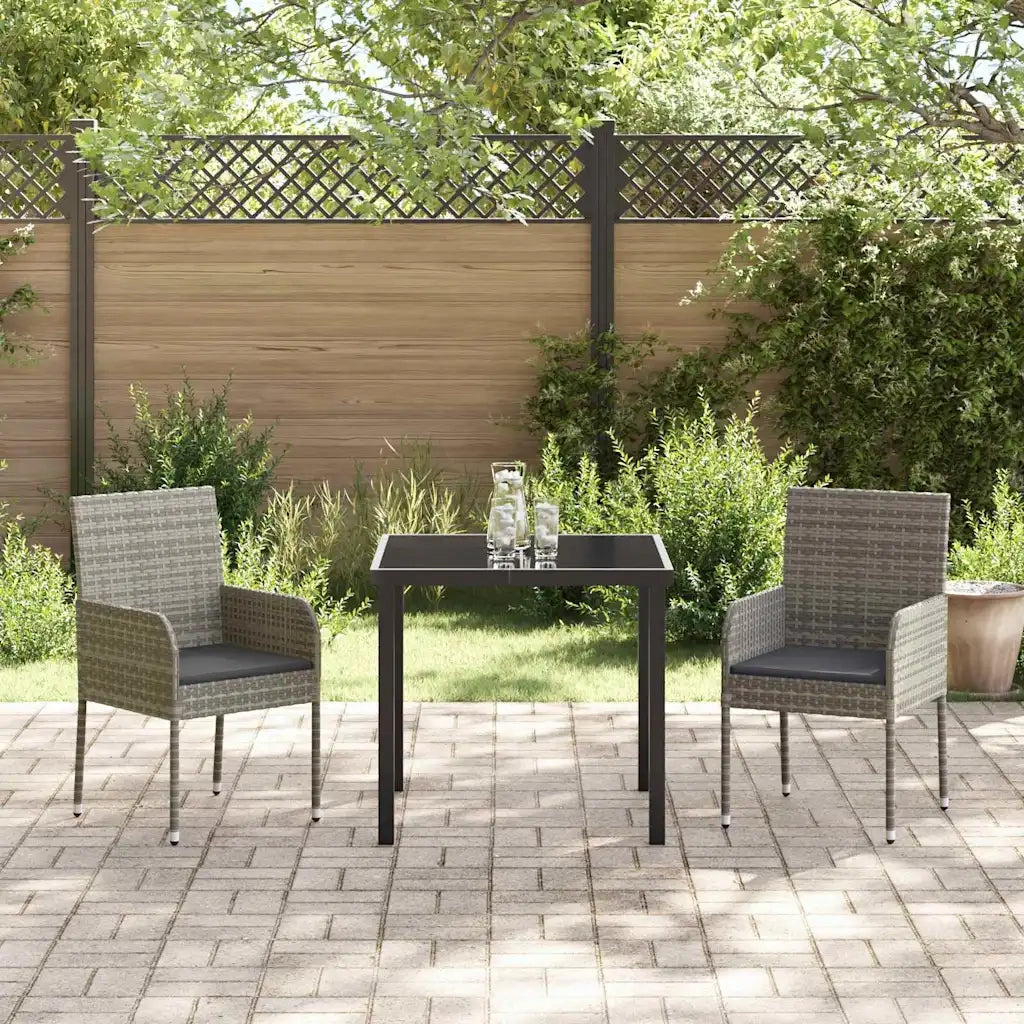 Set da Pranzo per Giardino con cuscino 3 pcs Grigio polyrattan