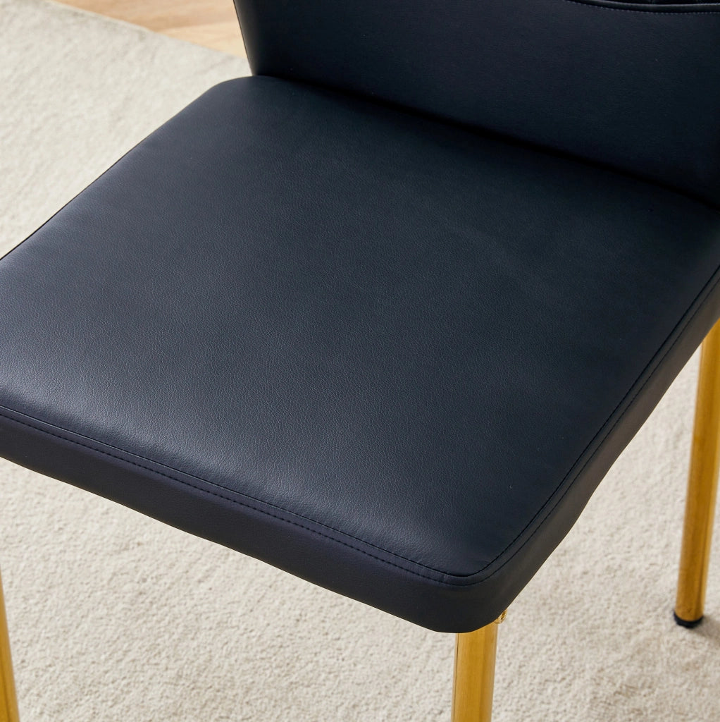 Set 4 sedie da pranzo moderne in PU nero con gambe in metallo oro; altezza 93 cm