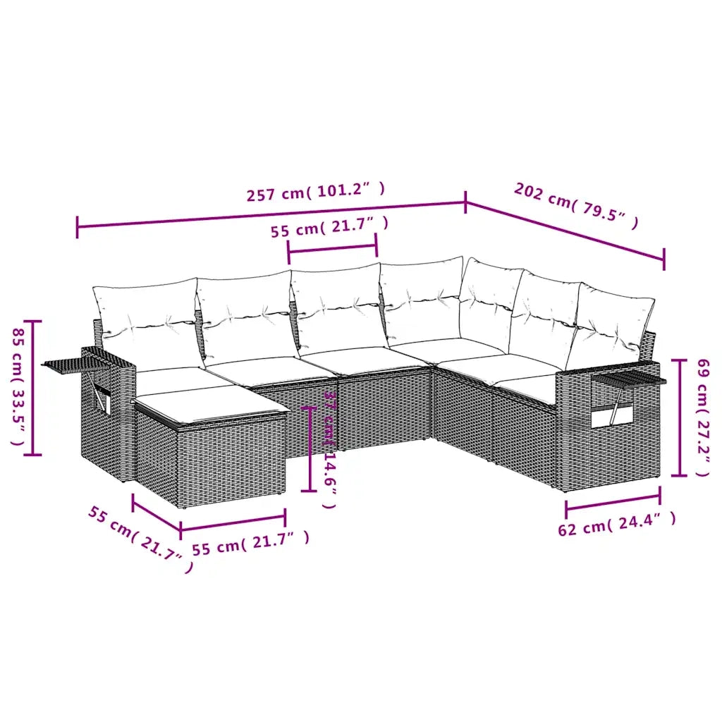 Set Divani da Giardino 7 pz con Cuscini Grigio in Polyrattan 3220500