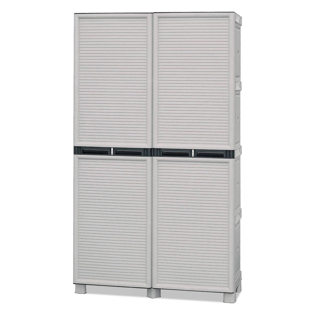 Armadio multiuso da esterno o Allain, Mobile a 2 ante e 3 ripiani in polipropilene, 100% Made in Italy, cm 100x39h172, colore Grigio chiaro