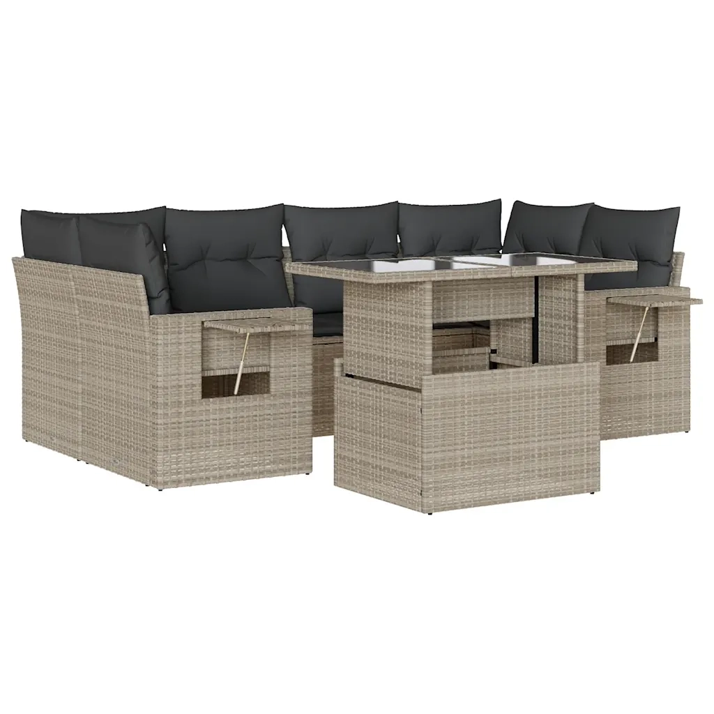 Set Divani da Giardino 7pz con Cuscini Grigio Chiaro Polyrattan